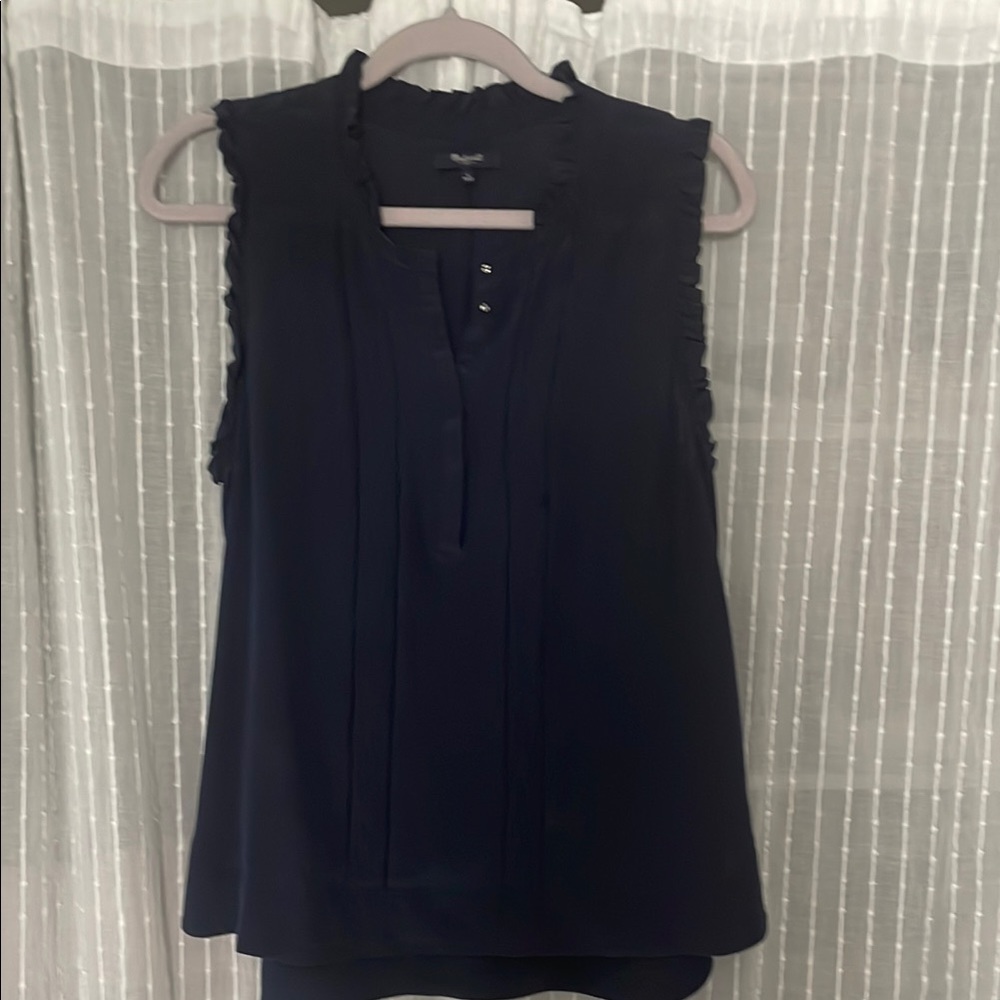 Madewell Black Sleeveless Ruffled Blouse